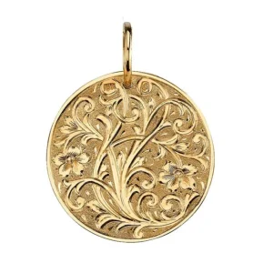 FLORAL ENGRAVED ROUND DISC>SINGLE STONE Hot