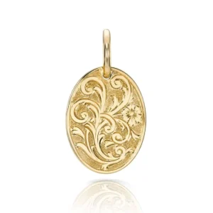 20mm FLORAL ENGRAVED OVAL PENDANT>SINGLE STONE Best