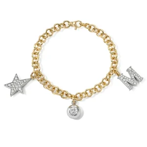 THREE CHARM BRACELET - TWO TONE>SINGLE STONE Outlet